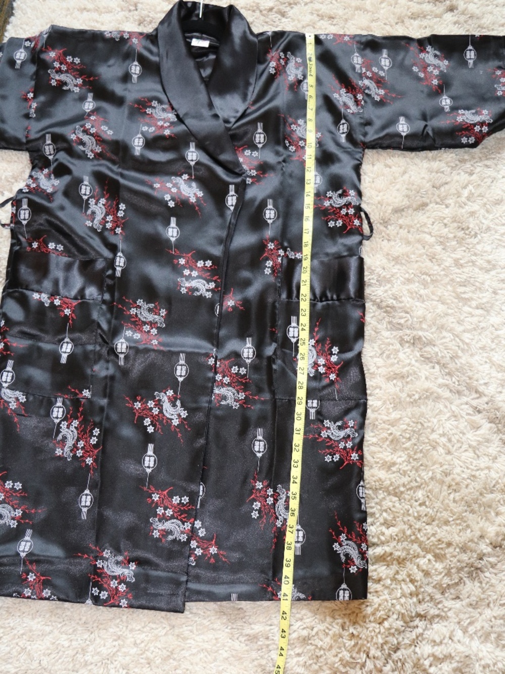 THAI SILK Reversible DRAGON EMBROIDERED Tie Belt/Pocket JAPANESE Kimono Sz L - Picture 6 of 12